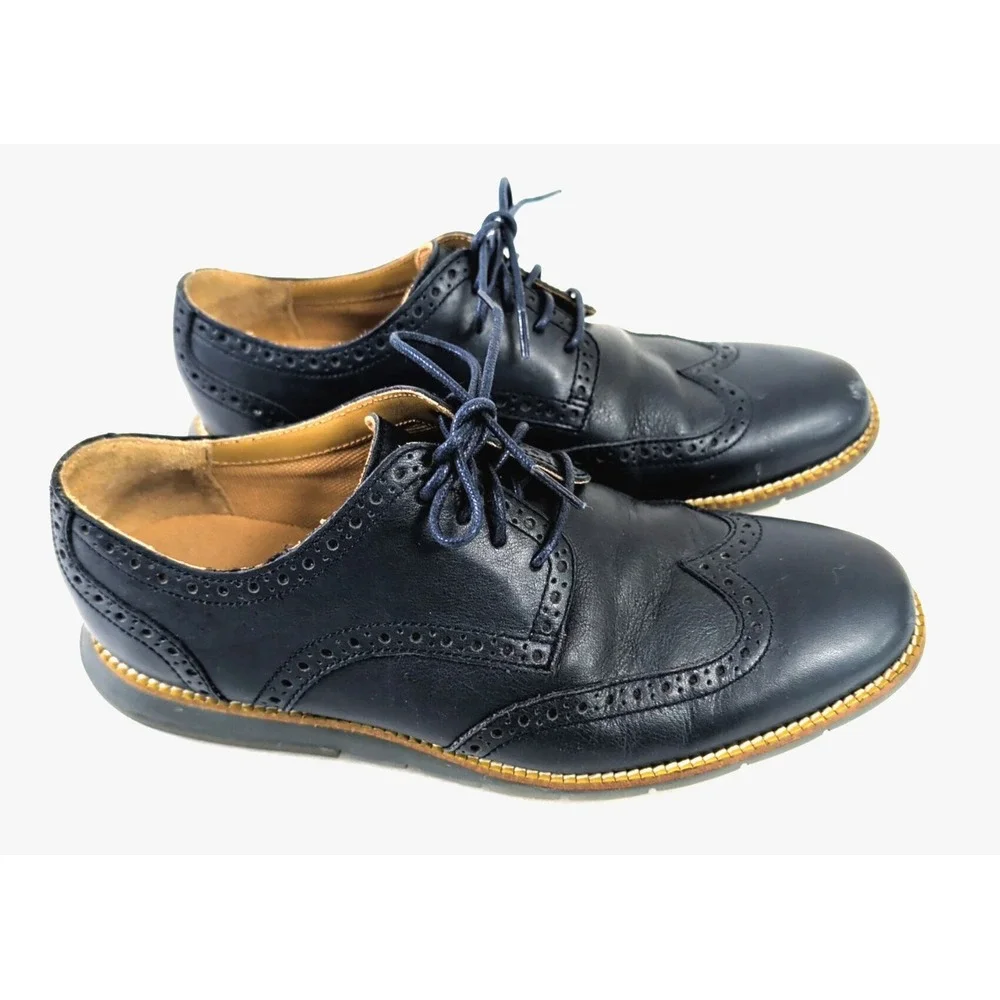 Cole Haan Grand OS Wingtip Oxford Shoe Mens 8 Blue Leather Business Smart Casual